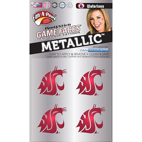 Fan-A-Peel Tatuajes temporales sin agua del estado de Washington, hipoalergénicos, para despegar y pegar, tatuajes temporales, metálicos, con