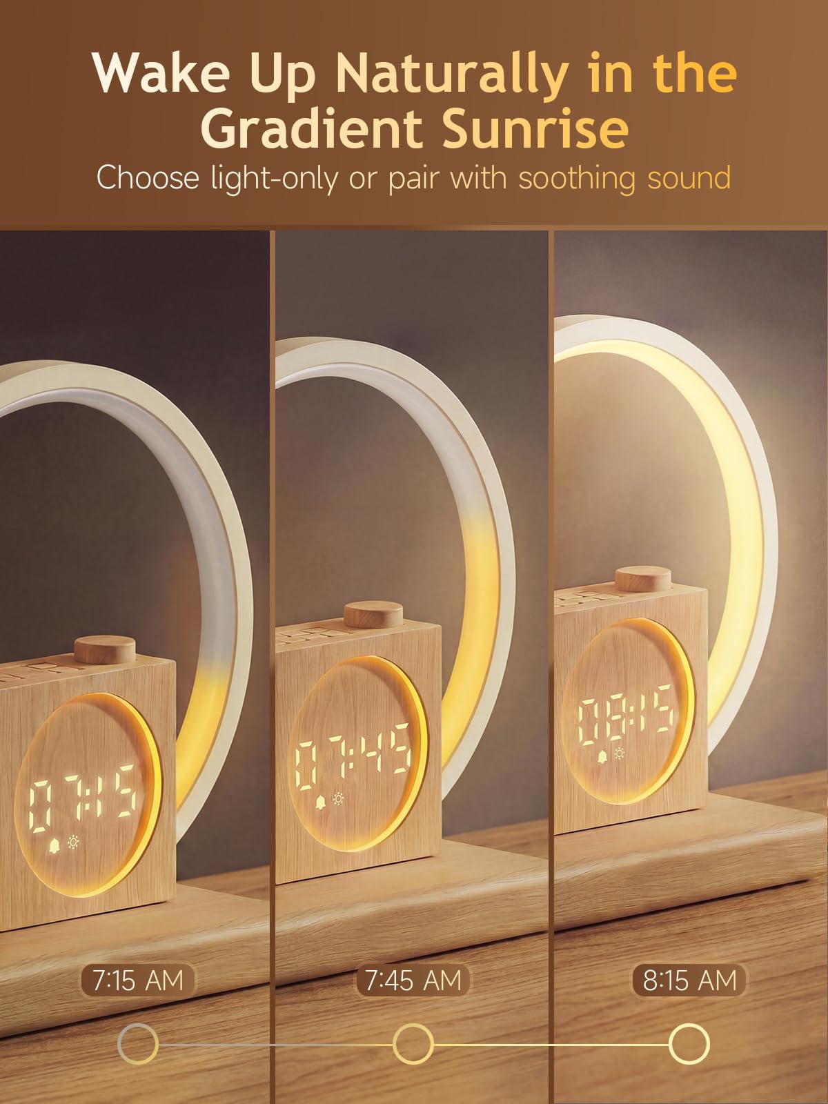 Despertador Amanecercon, Wake Up Light LED Simulación de Amanecer y Atardece, Luz Nocturnacon Control Táctil Regulable, 12 Modos de Luz, 30 Sonidos Relajantes, para Dormir, Función Alarma y Snooze