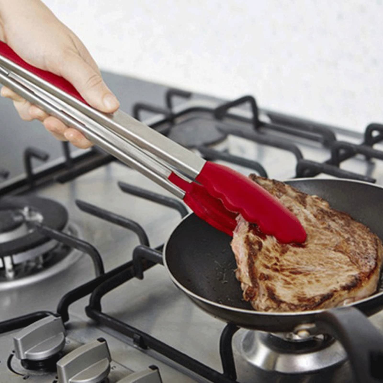 Kochzange Silikon Lebensmittelzange Edelstahl Küchenzange Silikon rutschfeste Kochklammer Klemme BBQ Salat Werkzeuge Grill