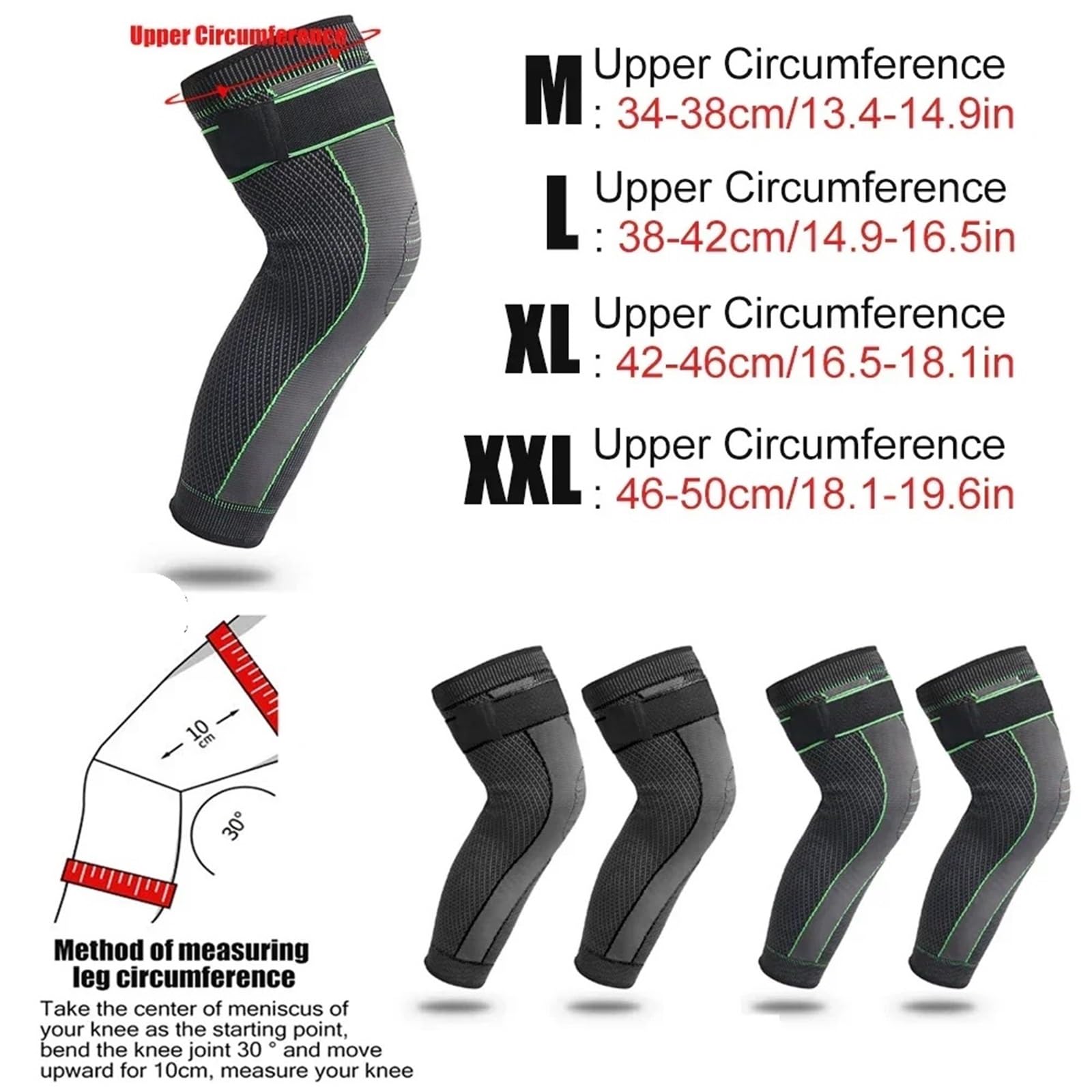 Funda De CompresióN Pierna Completa Manga de compresión pierna completa for hombre y mujer, con correa, manga larga for correr, baloncesto, fútbol, ​​ciclismo, 1/2 Uds(Black-2Pcs,XXL)