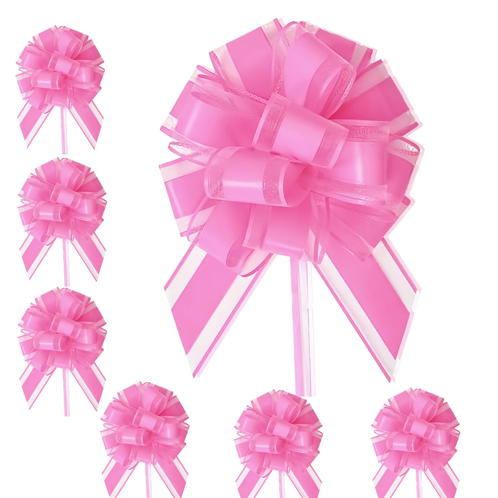 Aisszhao 6P 7in/5cm Large Pull Bows Gift Wrap Bows for Gift Wrapping,Pink Pull Bow Ribbon for Present Wedding Car Gifts Basket,Christmas Pretied Gifts Wrapping Bow for Flower Wedding Birthday Decor