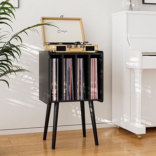 Miniatura 2 de Soporte para tocadiscos, mesa para tocadiscos con almacenamiento de vinilo, soporte de mesa de discos de vinilo negro con gabinetes para 100