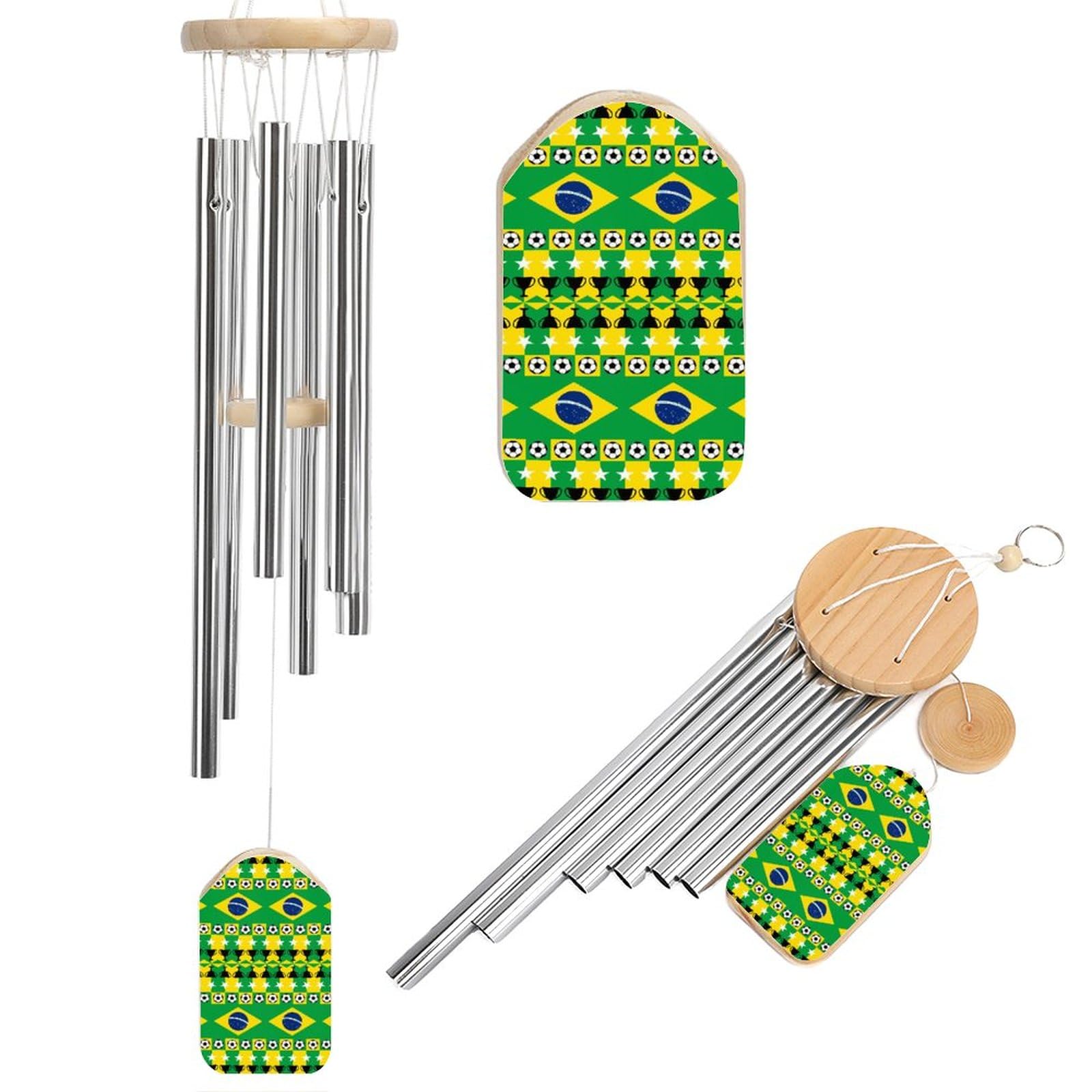 Brazilian Flag Soccer Wind Chimes for Outside Personalized Aluminum Windchimes Outdoor Decorations for Home Garden