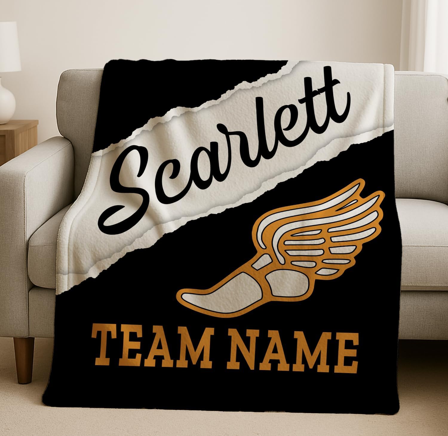 CSKIS Personalized Track and Field Blanket with Name – Custom Cross Country School Spirit Throw – Fleece or Sherpa Blanket for Runners – Running Gifts for Girls or Boys, Marathon or Team Keepsake