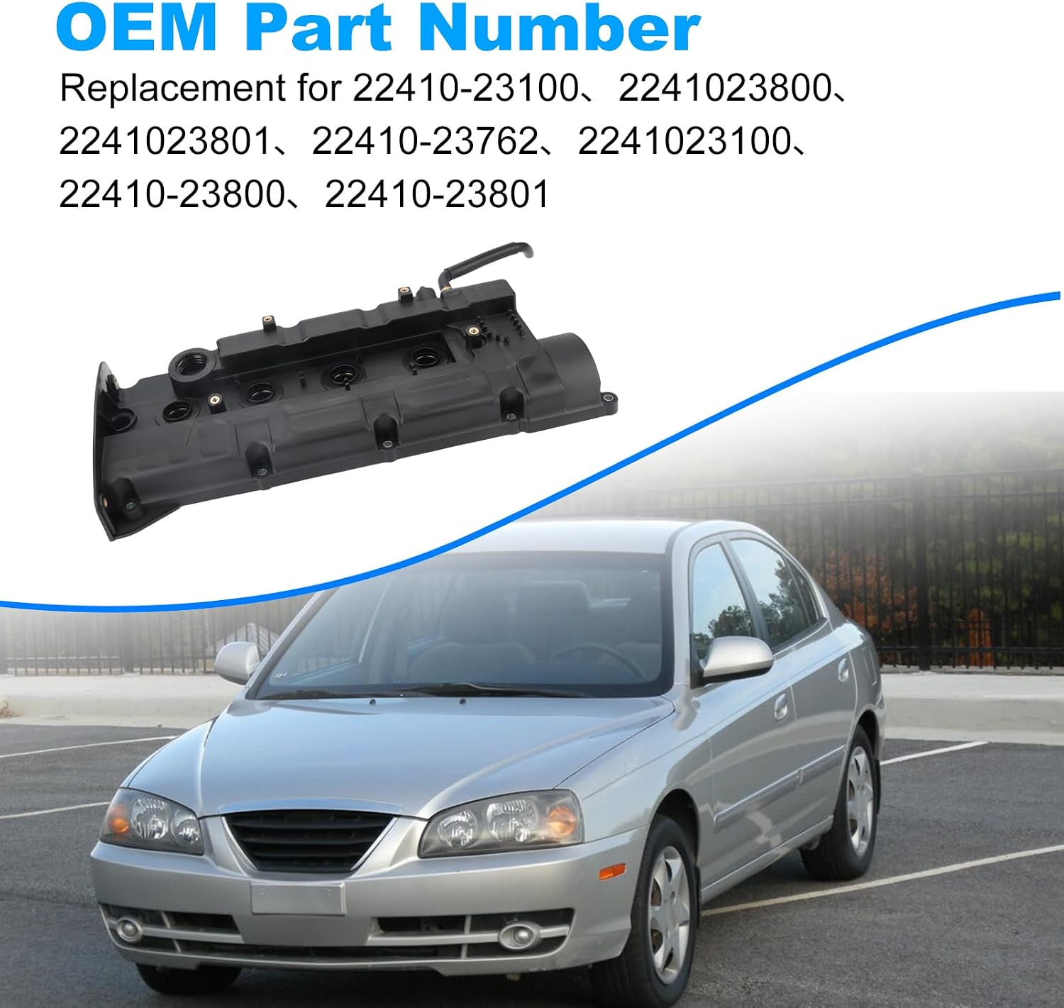 WATERWICH Engine Valve Cover with Gasket Compatible with Hyundai Elantra/Tiburon/Tucson, Kia Spectra/Spectra5/SPortage 2.0L L4 2004-2010 Replacement for 22410-23100 2241023800