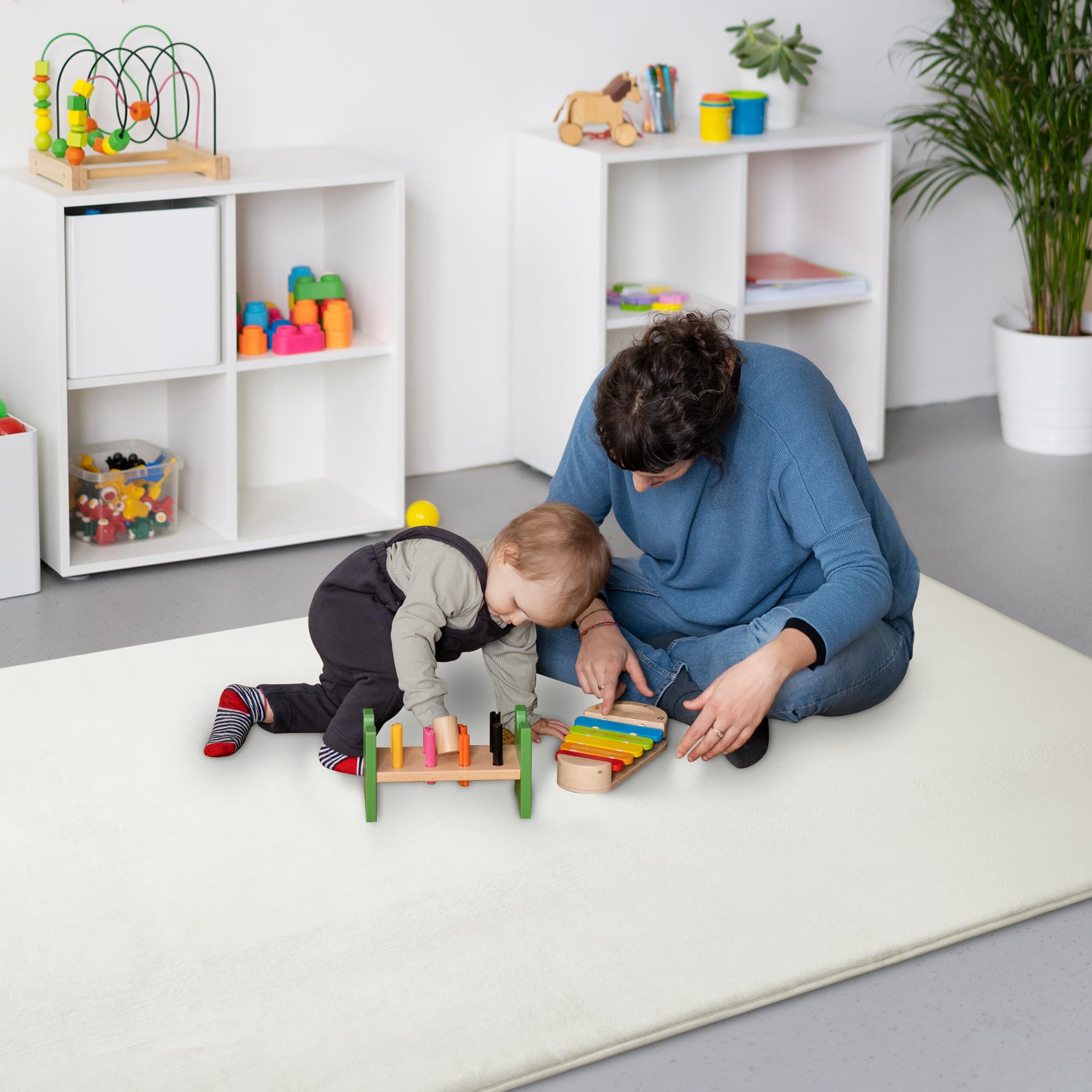 Tapis d'éveil et de Jeux Bebe Epais de 3 CM, Tapis Salon Chambre Poil Ras Jaune Crème 80x200 CM, Tatami Tapis Doux pour la Chambre Bebe, Chambre d'enfants