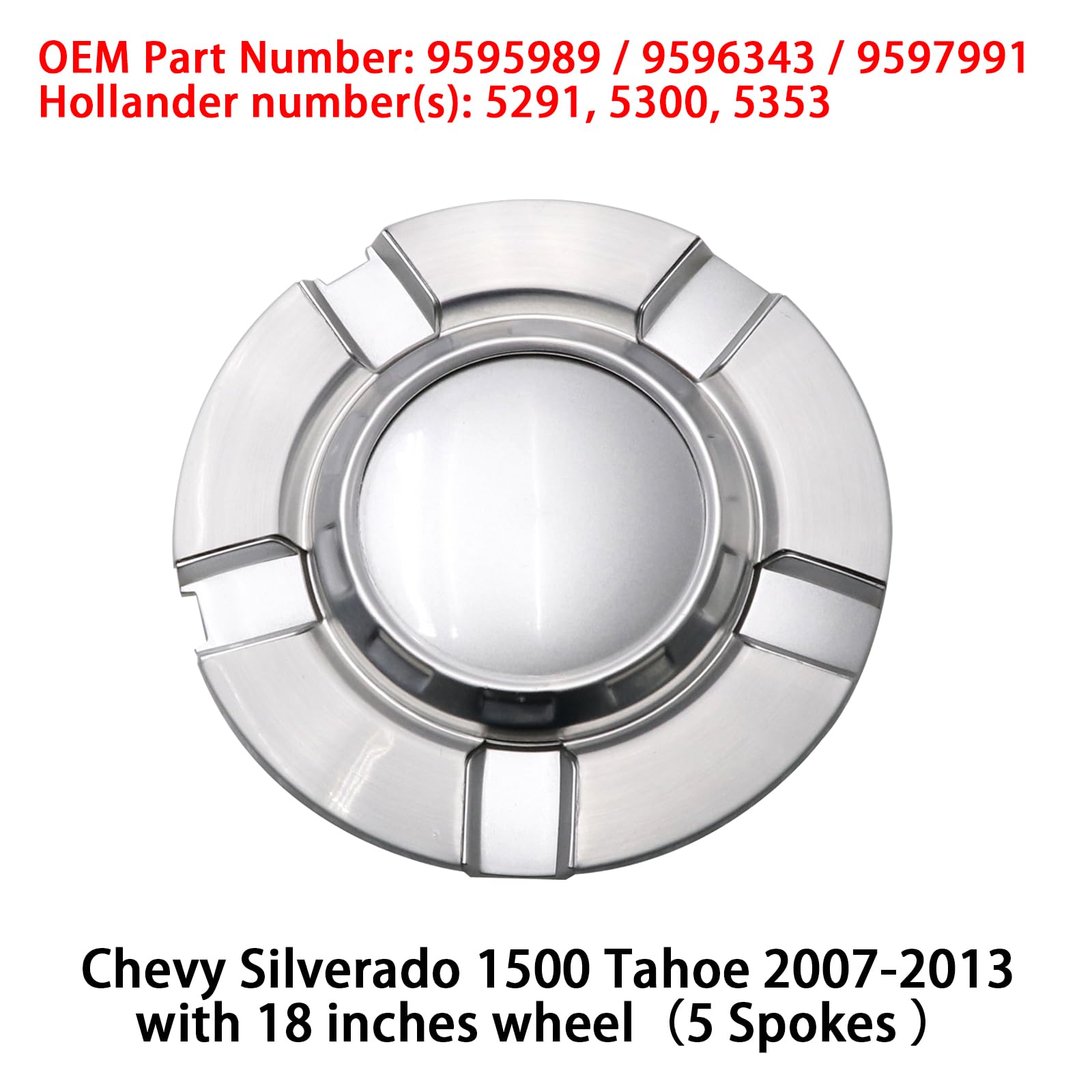 4-Pack Wheel Center Hub Caps For Chevy Silverado 1500 & Tahoe (2007-2013) - Silver, Replaces 9595989