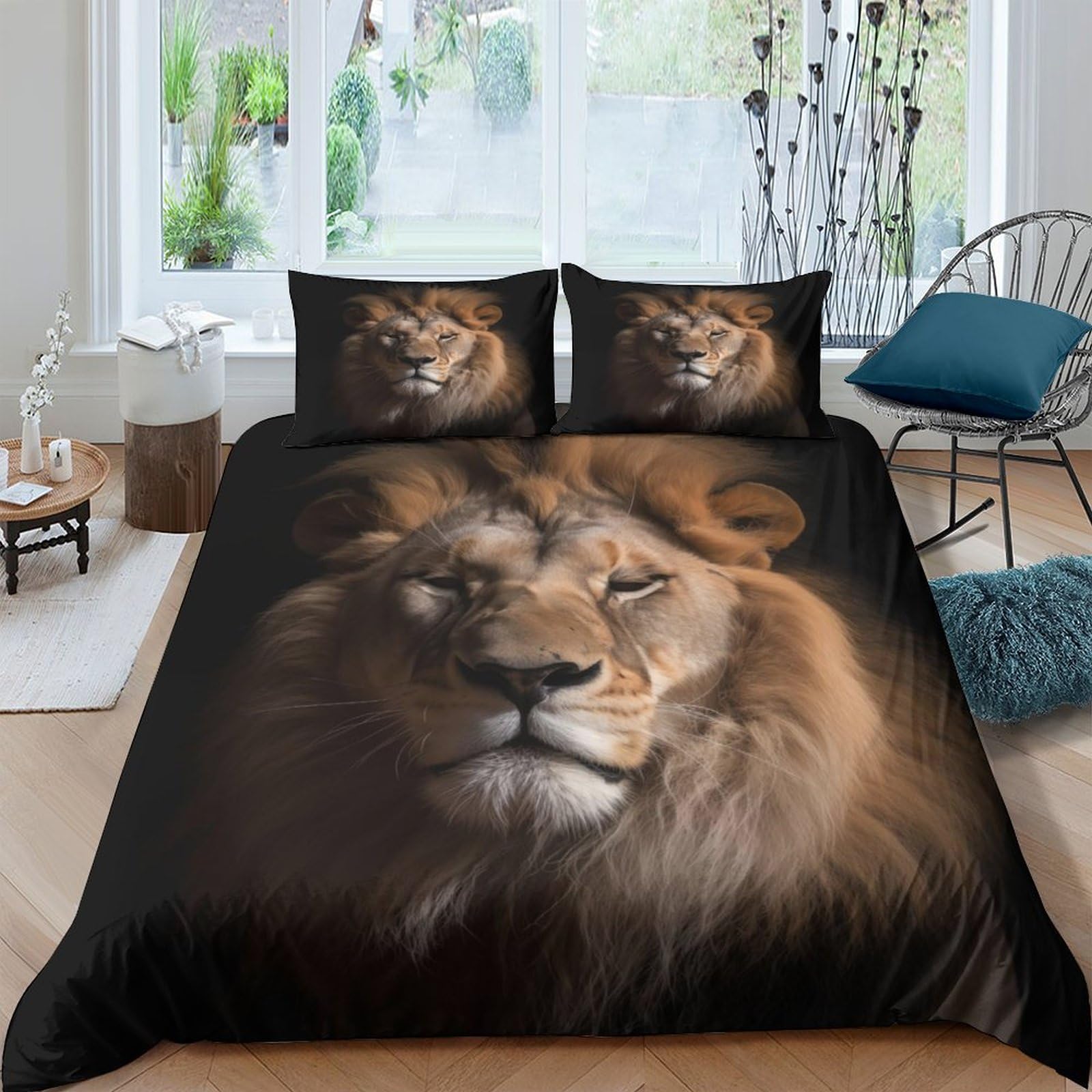 Housse de couette lion 220x240cm pour transformer votre chambre en un safari sauvage