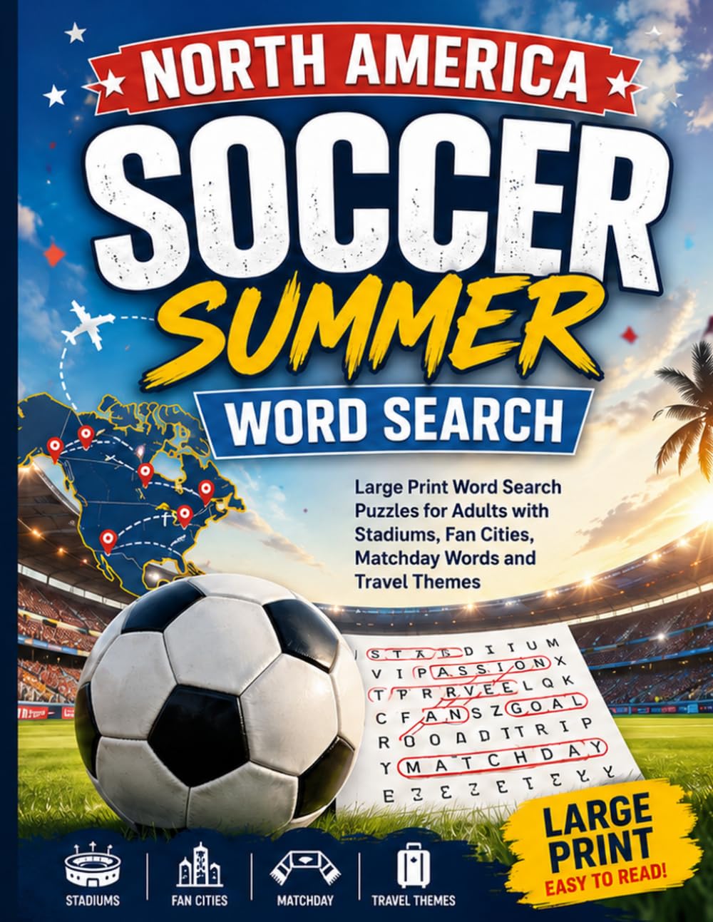 North America Soccer Summer Word Search: Large Print Word Search Puzzles for Adults with Stadiums, Fan Cities, Matchday Words and Travel Themes