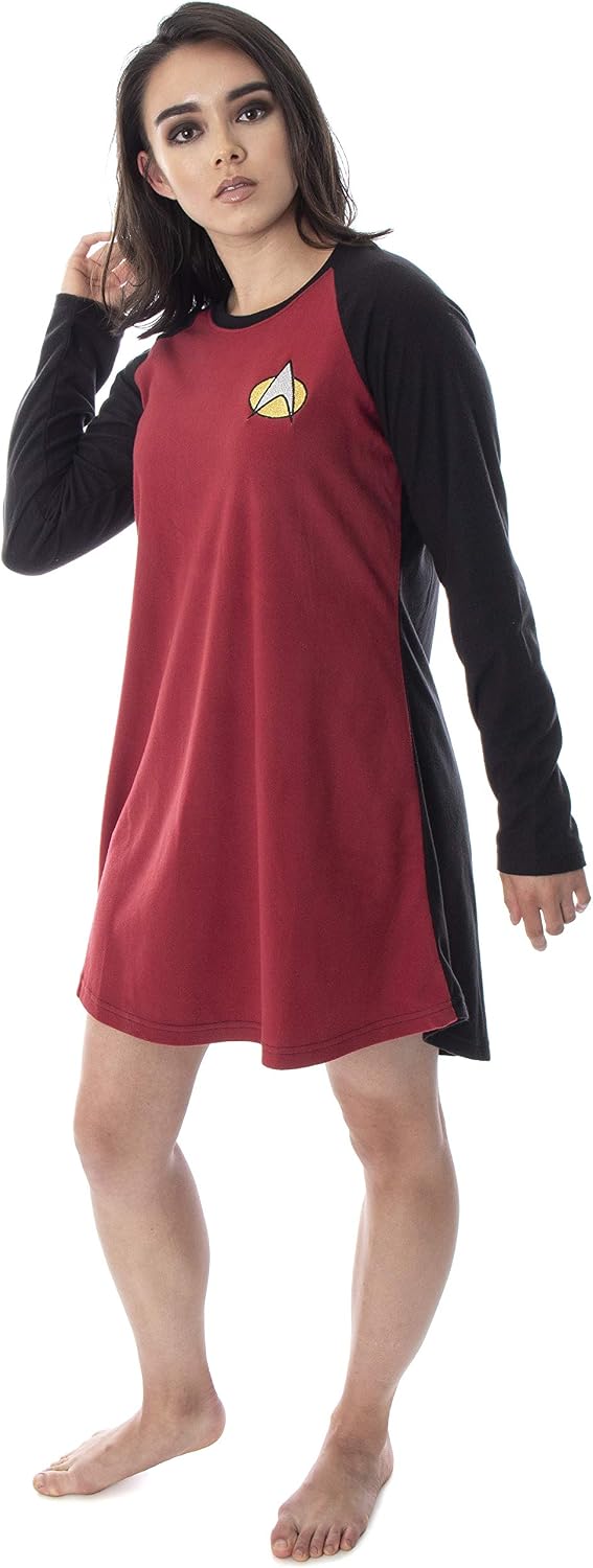 INTIMO Star Trek Next Generation Women's Juniors Picard Raglan Nightgown Sleep Shirt Pajama Top