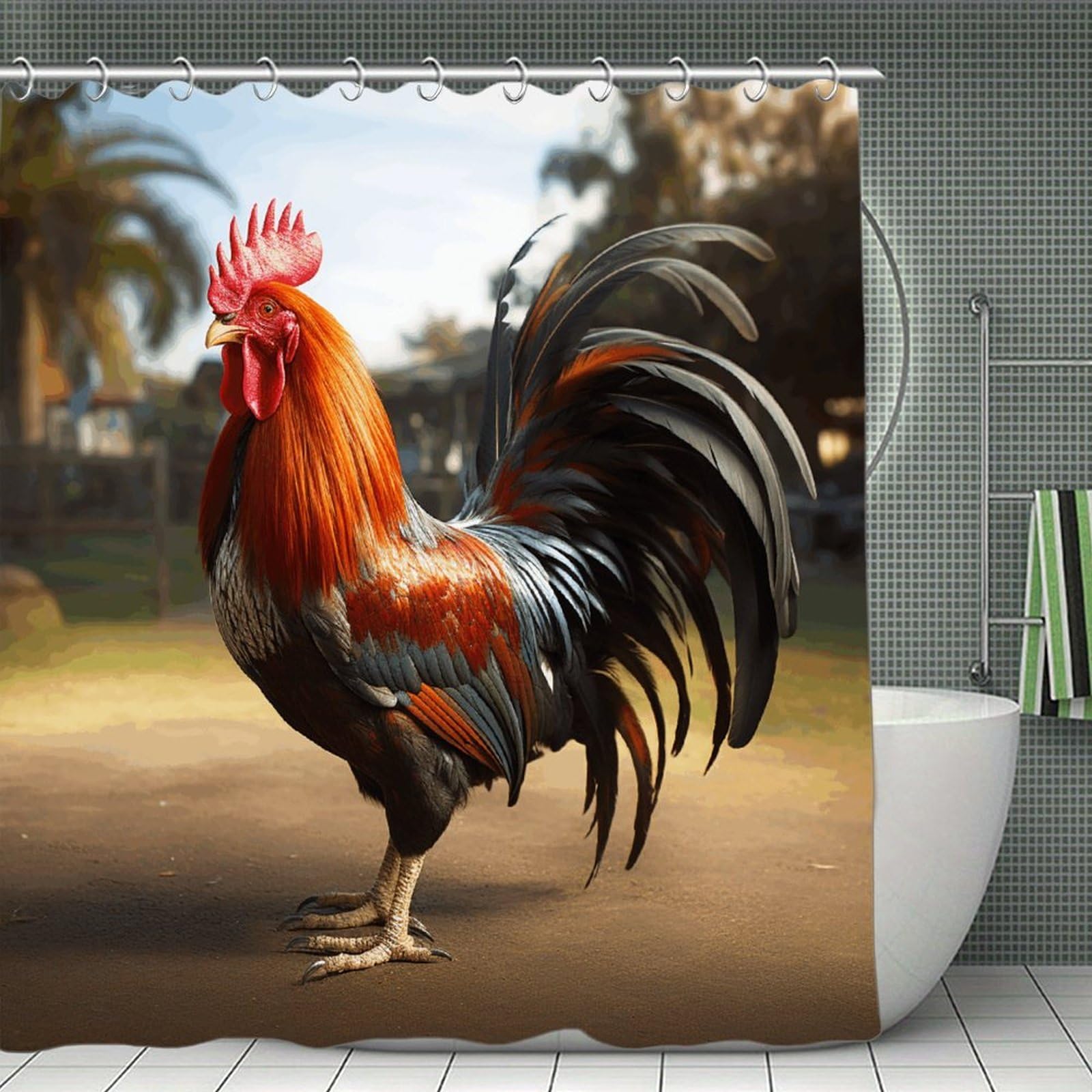 VstaDank Proud Rooster Bath Curtain Elegant Heavy Duty Shower Curtains 70x70 in Rustic Farmhouse Cloth Shower Curtains Neutral Modern Bath Curtain for Bathroom