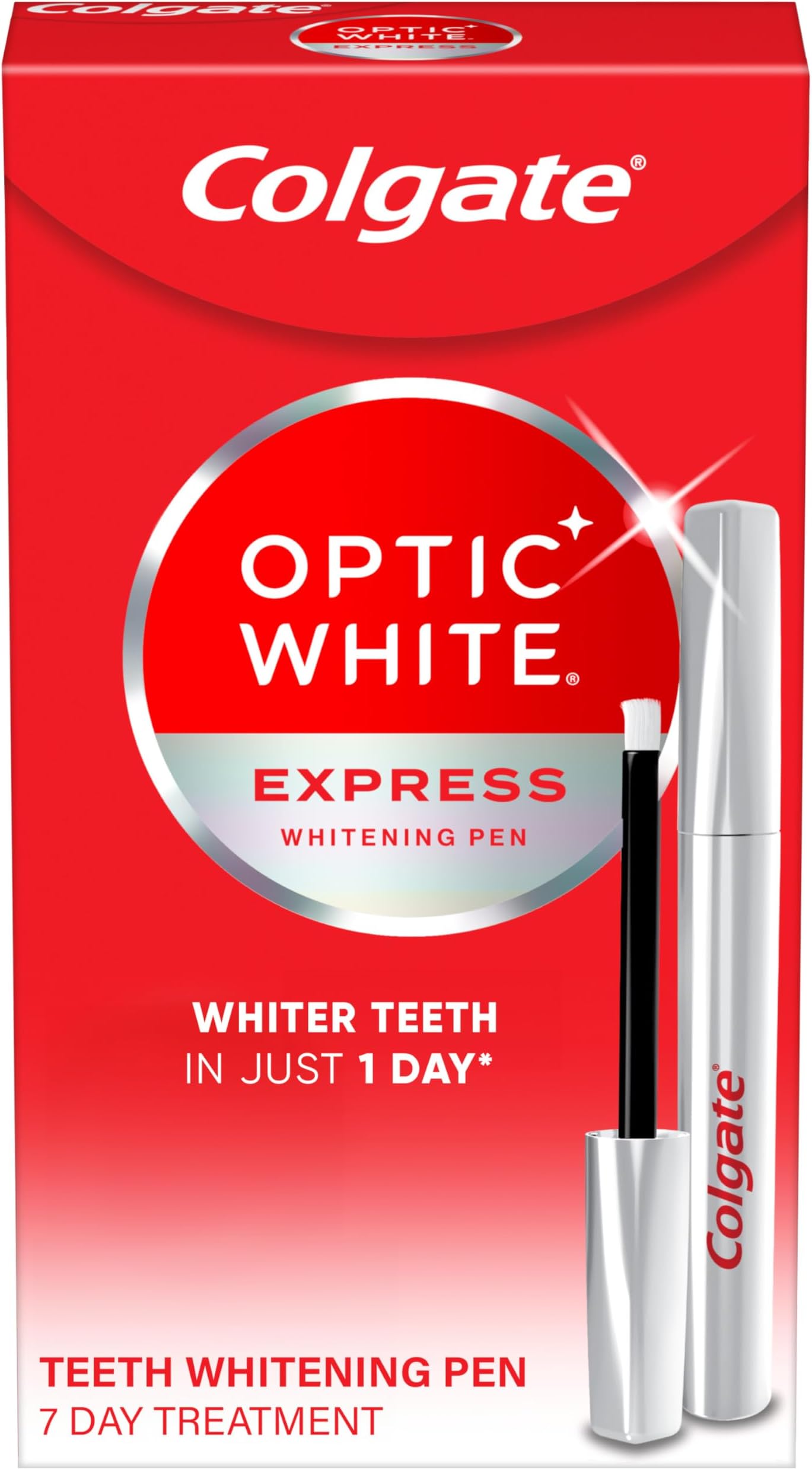 Colgate Optic White Express Teeth Whitening Pen, Teeth Stain Remover for Whiter Teeth in 1 Day, Enamel Safe, Designed for No Tooth Sensitivity, 0.08 OZ