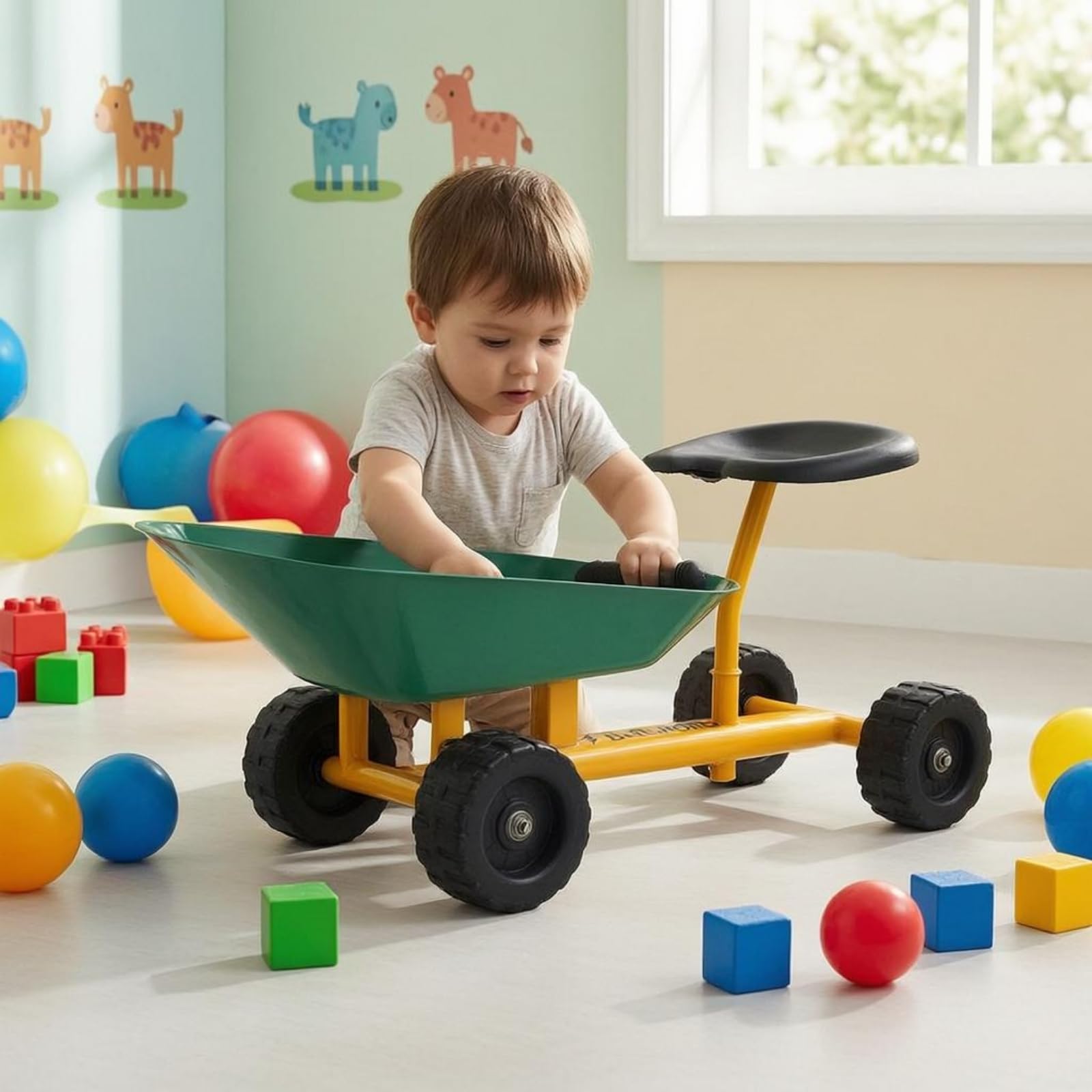 Kinder Baufahrzeug Sandkarren Sandwagen Schubkarre Spielauto mit Schiebegriff Und Rutschfesten Reifen aus Carbonstahl Und für Sandkasten Spielplatz Wiese, Grün