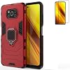 Funda para Xiaomi Poco X3 NFC/Poco X3 Pro con protector de pantalla, carcasa híbrida resistente a prueba de golpes, doble capa de protección, cubierta trasera tipo armadura para Poco X3 Pro con soporte para auto y anillo de soporte (rojo) 1