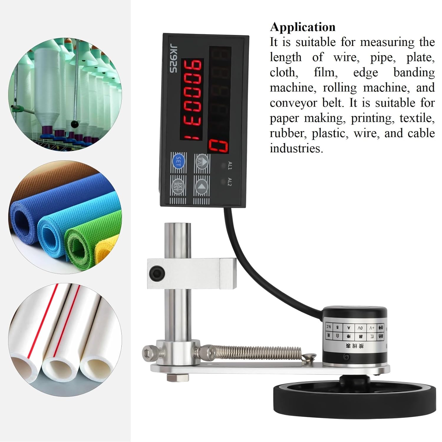 3 in 1 Digital Length Meter Counter Power-Off memory Function Mechanical Length Counter Measured in Feet Inches Meter Yard with Control Function 0-999999,Dual Relays,HD Display for Wire, Pipe, Plate