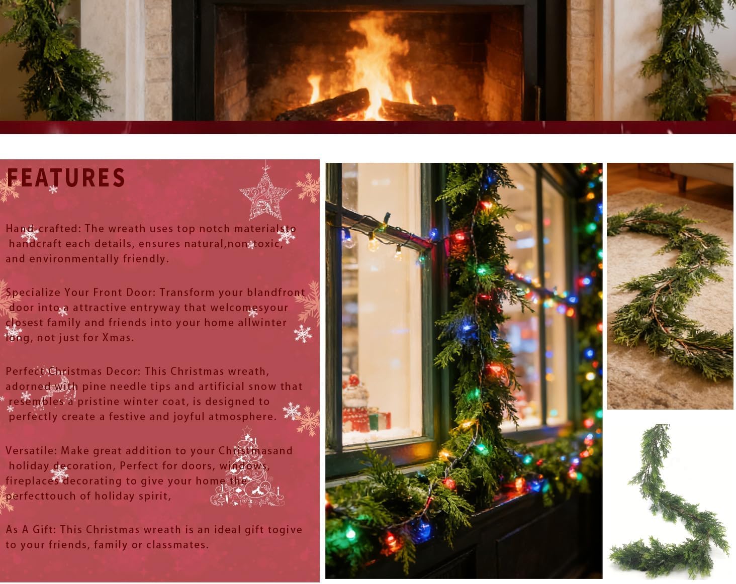 Artificial Pine Garland, 74.8 Inch Christmas Greenery Decoration, Faux Cedar Swag