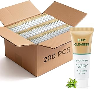 Mini Travel Body Wash, Individually Wrapped Travel Size Bulk Shower Gel Set, Trial Sample Small Single Use Men Women Toiletries Amenities for Hotel/Camping/Vacation/Homeless 1 Fl Oz (Pack of 200)