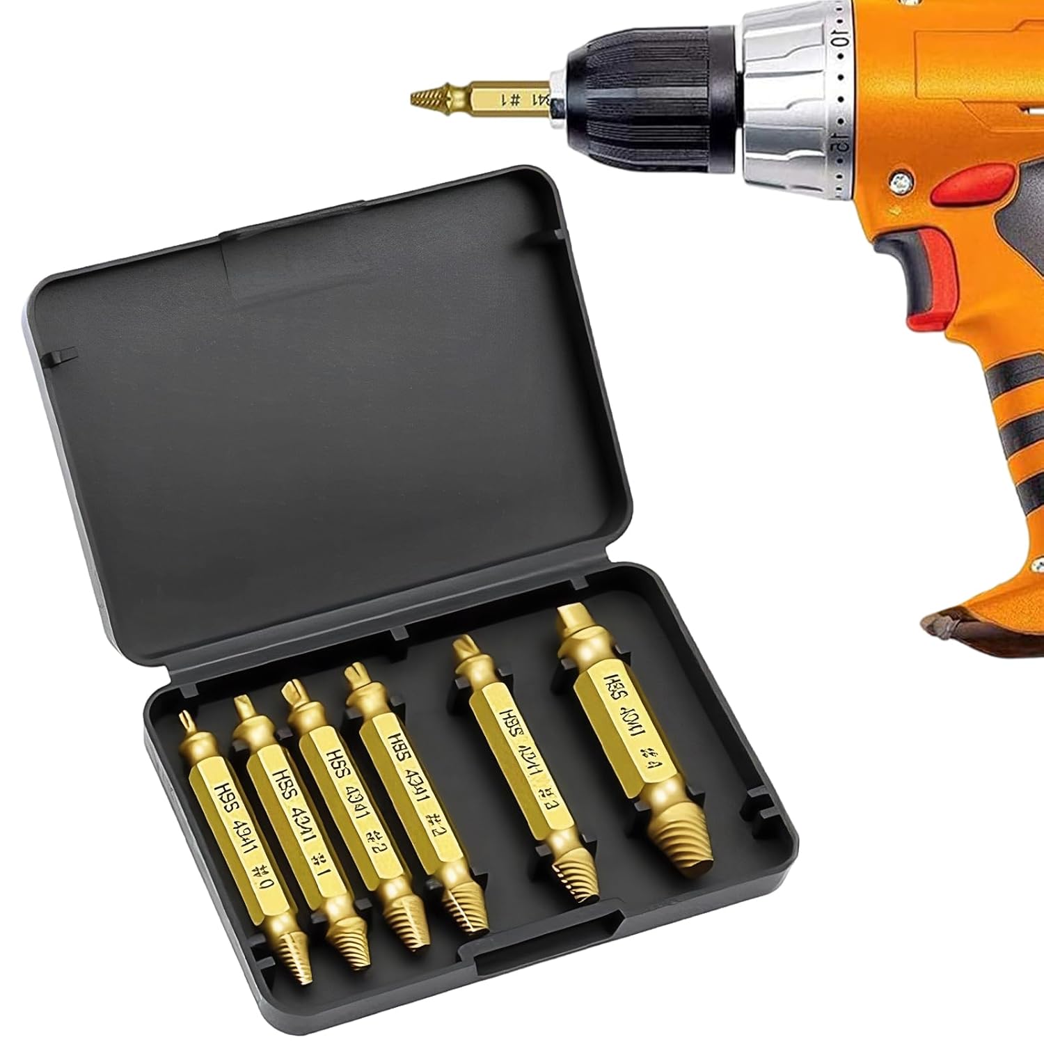 6pcs Screw Extractor Set with HSS 4341 Bits for Damaged and Broken Screws with Tool Box