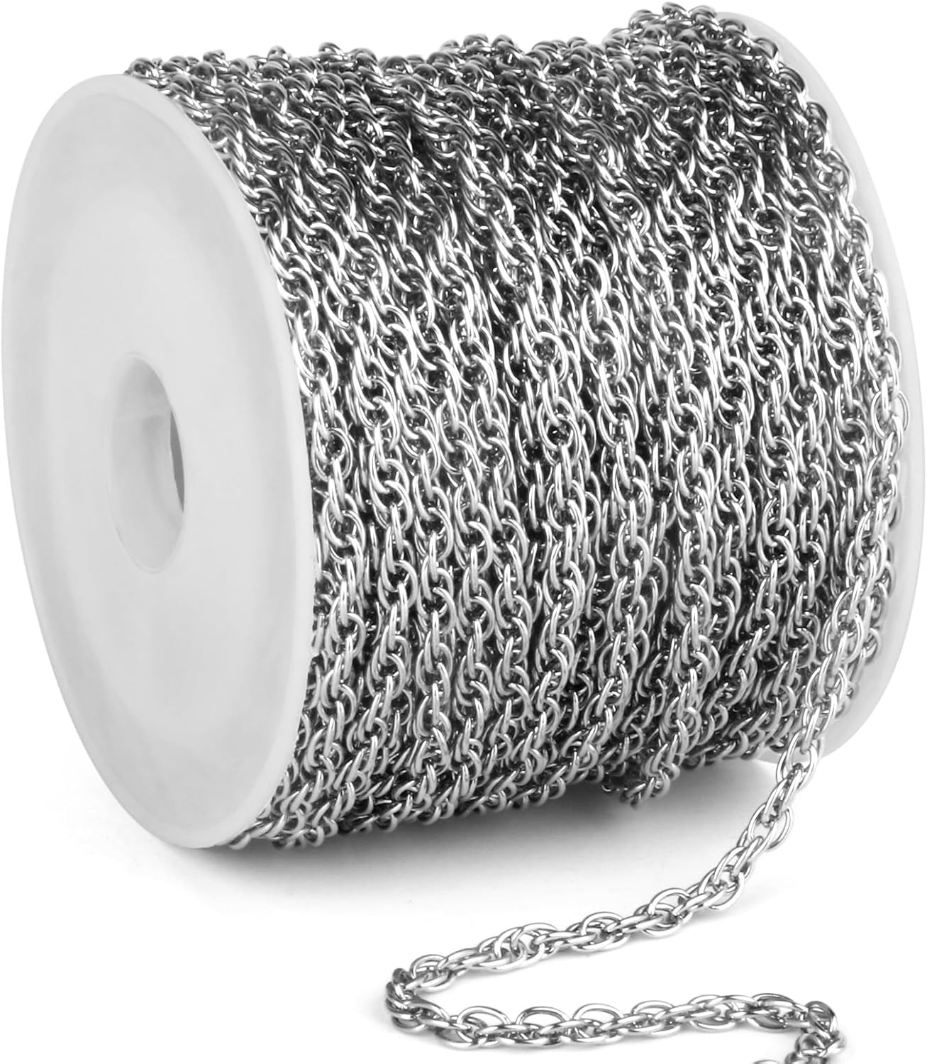 33 Feet Stainless Steel Twisted Cable Chains Roll, 2.5mm 304 Stainless Steel Double Links Rope Chain Bulk Spool for Jewelry Making DIY Craft