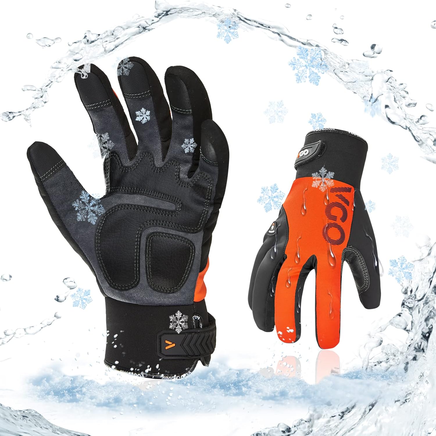 Vgo… 1-Pair -4℉ or above Lined High Dexterity Touchscreen Synthetic Leather Winter Warm Work Gloves, Waterproof Insert (Size L, Orange Black, SL8777FLWP)