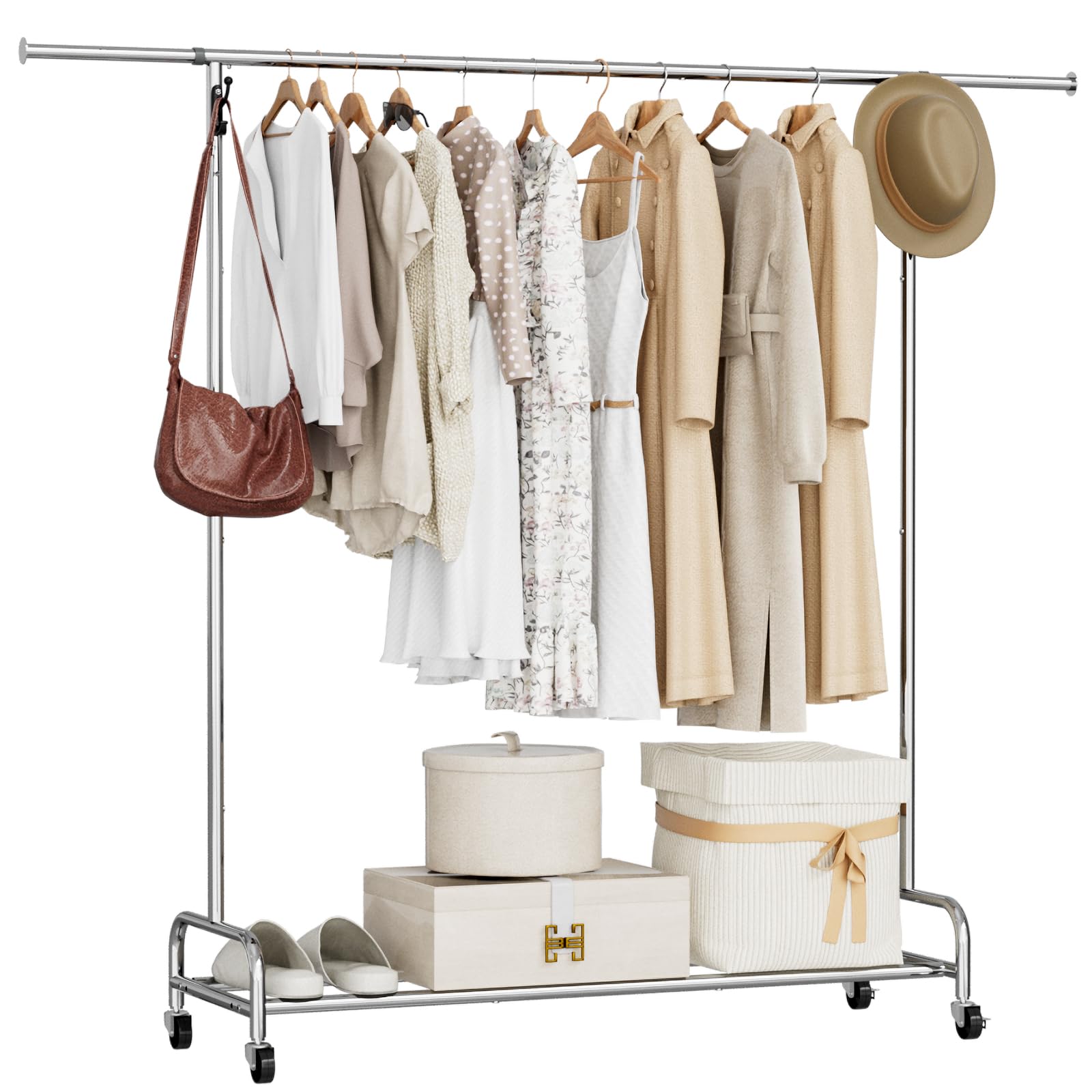 Portant à vêtements chromé réglable de 120 à 167 cm pour dressing