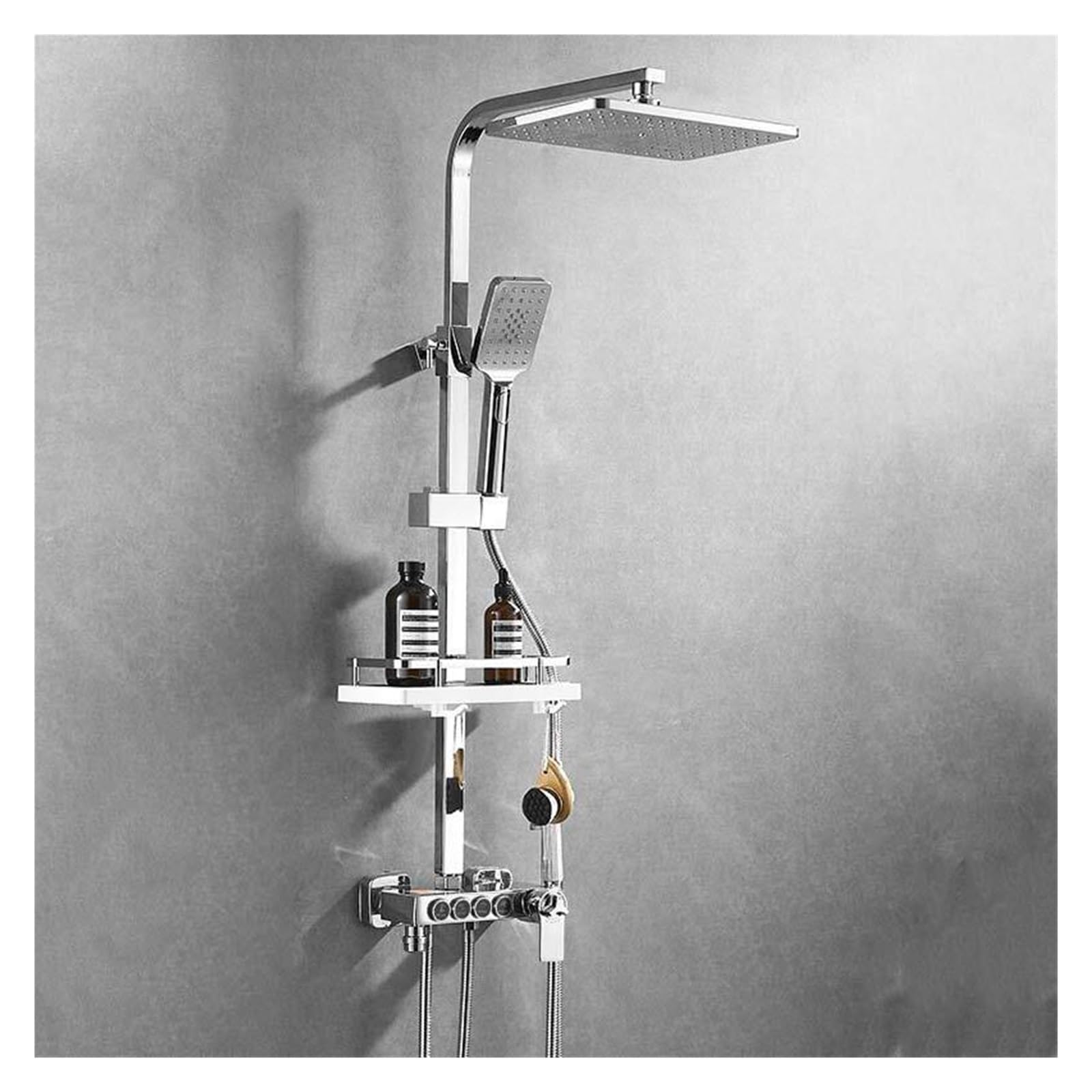 Doccia for Bagno Set Doccia termostatico con Pulsante Nero Rame Doccia a Pioggia Manuale pressurizzata a 4 velocità(S1818C-TH-4G)