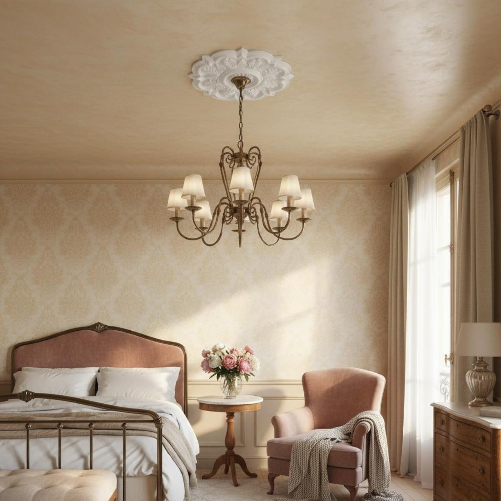 Rosone Floreale Rilievo Scolpito Rosone Plafoniera Ornato Medaglione Soffitto, 049 Carved 44CM