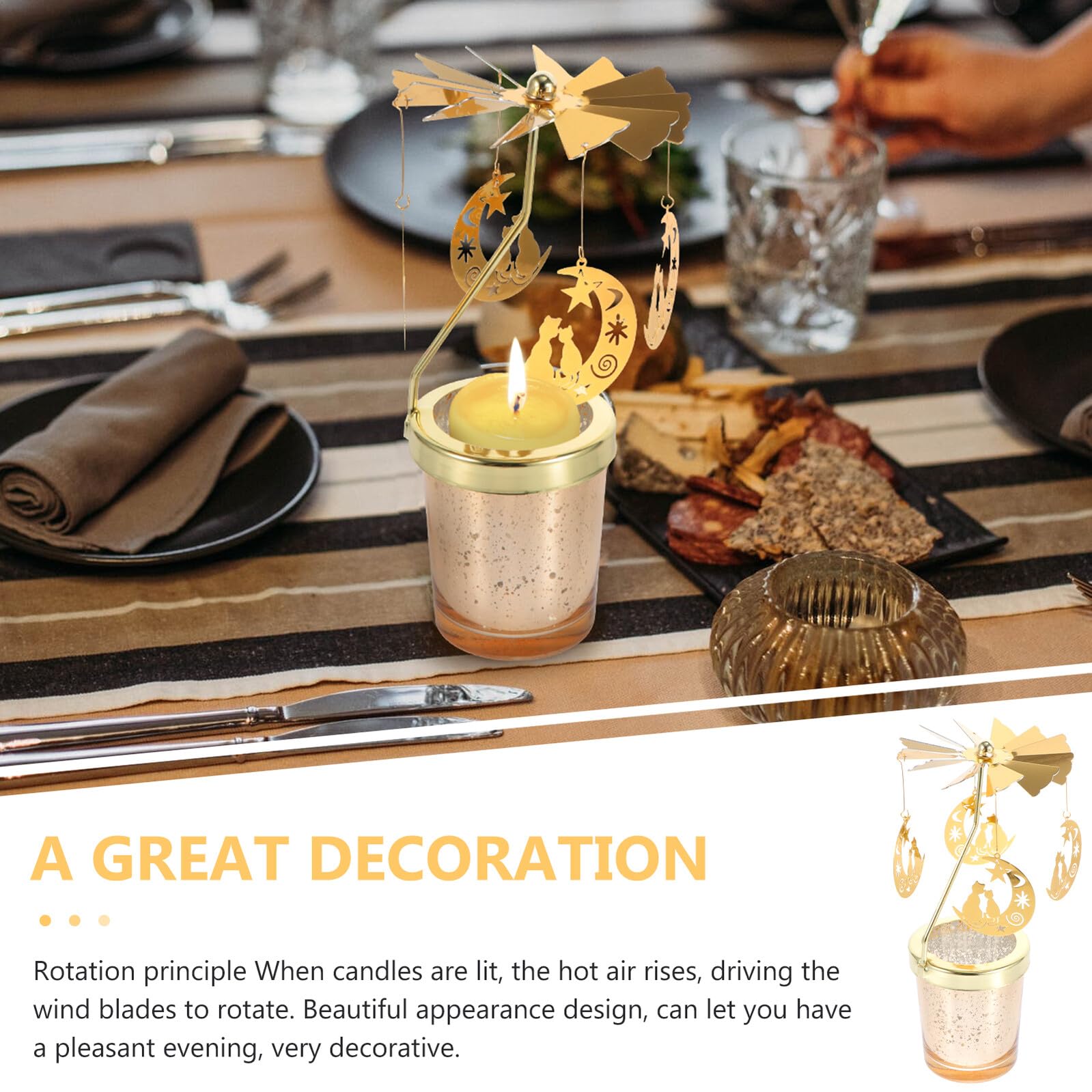 Candeliere Rotante Decorativo a Forma di Gatto Lunare Portacandele Delicato per Feste Accessorio per Candele Profumate Decorazione da Tavolo Compatta per Atmosfera Calda