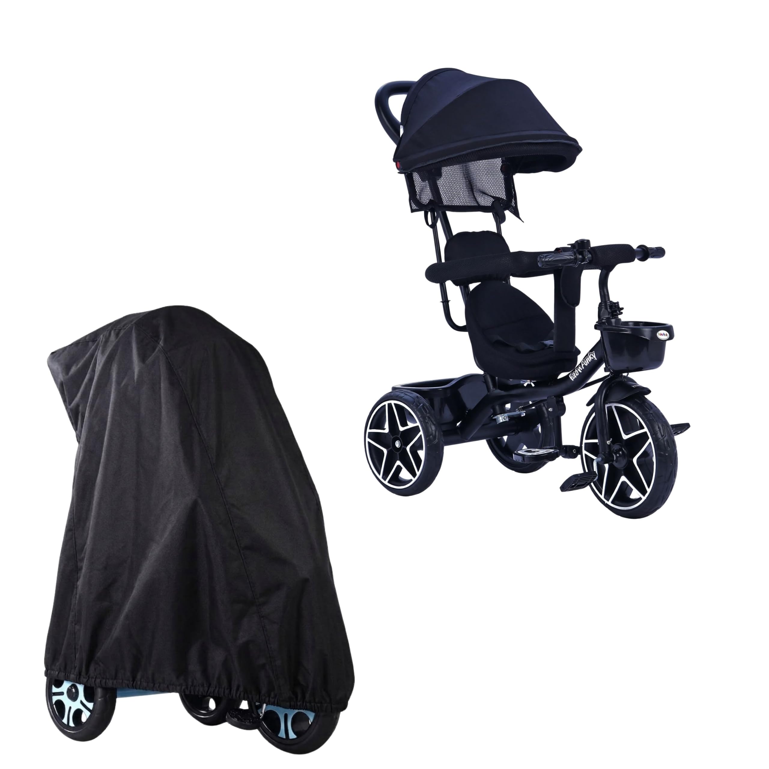 KHOOBREZ Tricycle Cover for Kids | Water-Resistant Dustproof Storage Cover | Indoor Outdoor Protective Cover for Baby Tricycle & Kids Trike | Durable Polyester with Elastic Bottom | Black-image-42