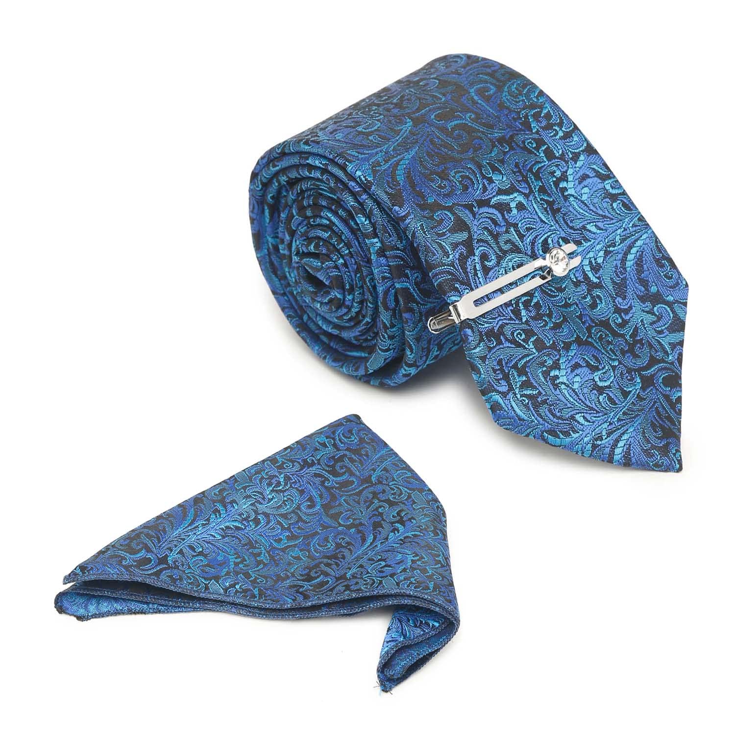 mutaqinoti Mens Checkerd Blue Woven Premium Silk Necktie With Pocket Square Chrome Tie Pin (TECPBU04)-picture-10