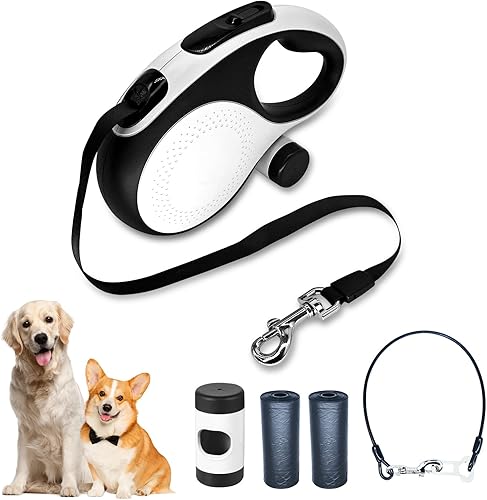 Correa retráctil para perro con cable a prueba de mordidas, correa resistente de 26 pies para perros medianos y grandes de hasta 110 libras, correa