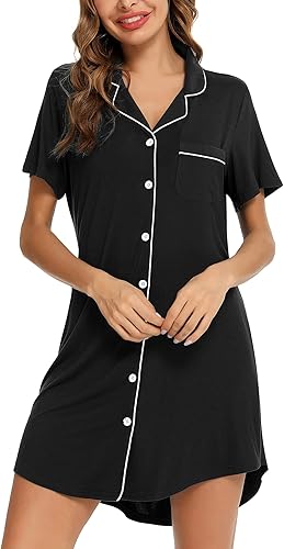 Miniatura 4 de Pjmlifecoco Camisón para mujer, con botones, manga cortalarga, suave modal, ropa de dormir S-XXL
