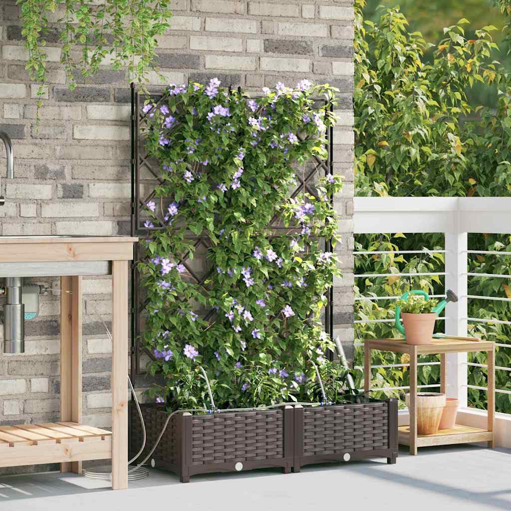 Lot de 2 pots de fleurs auto-arrosage - En plastique - Marron - Pour l'extérieur - Design moderne et système d'arrosage intégré pour des plantes saines