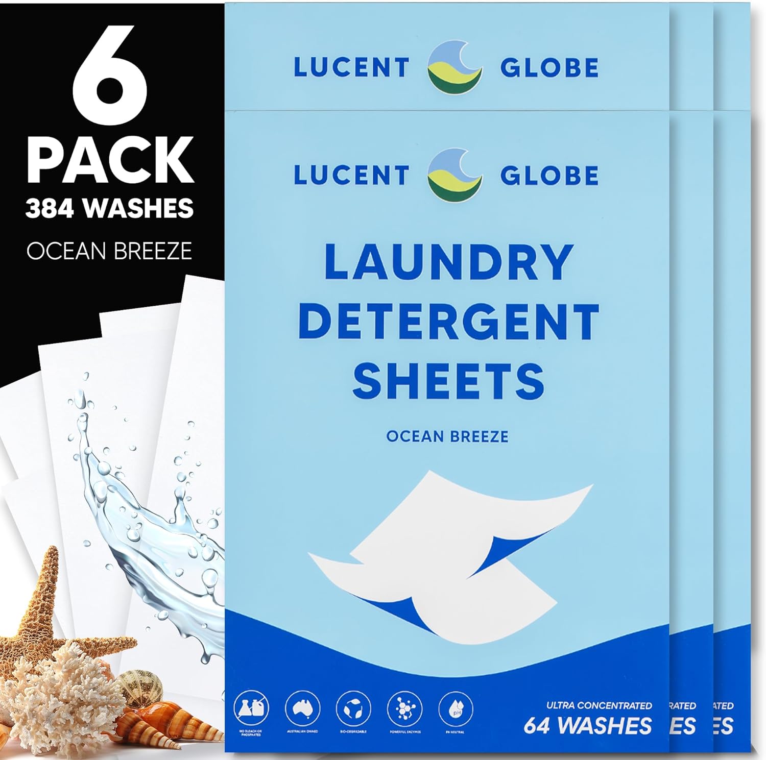Laundry Detergent Sheets – Pre-Measured Laundry Sheets – Powerful Stain Removal – Gentle on Skin & Fabrics – Works in All Washers – Convenient. (Ocean Breeze – 384 Sheet Bulk Pack)