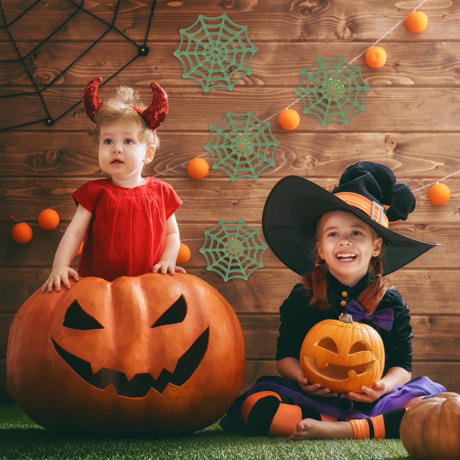 ULTNICE Luminous Plastic Cobweb & Spider Web - 50Pcs Halloween Decoration Accessories