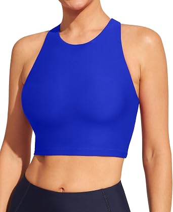 Ewedoos Bikini Tops for Women Quick Dry UPF 50+ Bathing Suit Tops for Women Adjustable Strap Padded Sports Bra Swim Top Only