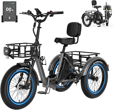 MOONCOOL Electric Tricycle for Adults, 500W/750W Folding Electric Trike for Adults, 20"x3.0" Fat Tire 3 Wheel Electric Bike, Aluminum Frame Step-Thru Etrike with Removable Battery, Reverse Function