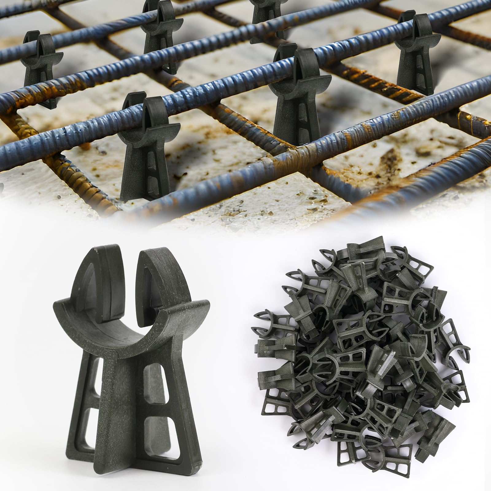 Strasee 50Pcs 1-3/16" Snap Rebar Chairs Heavy Duty Plastic Rebar Chair Fit Size 3-5 Superior Strength Anti Rust Solid Construction M076