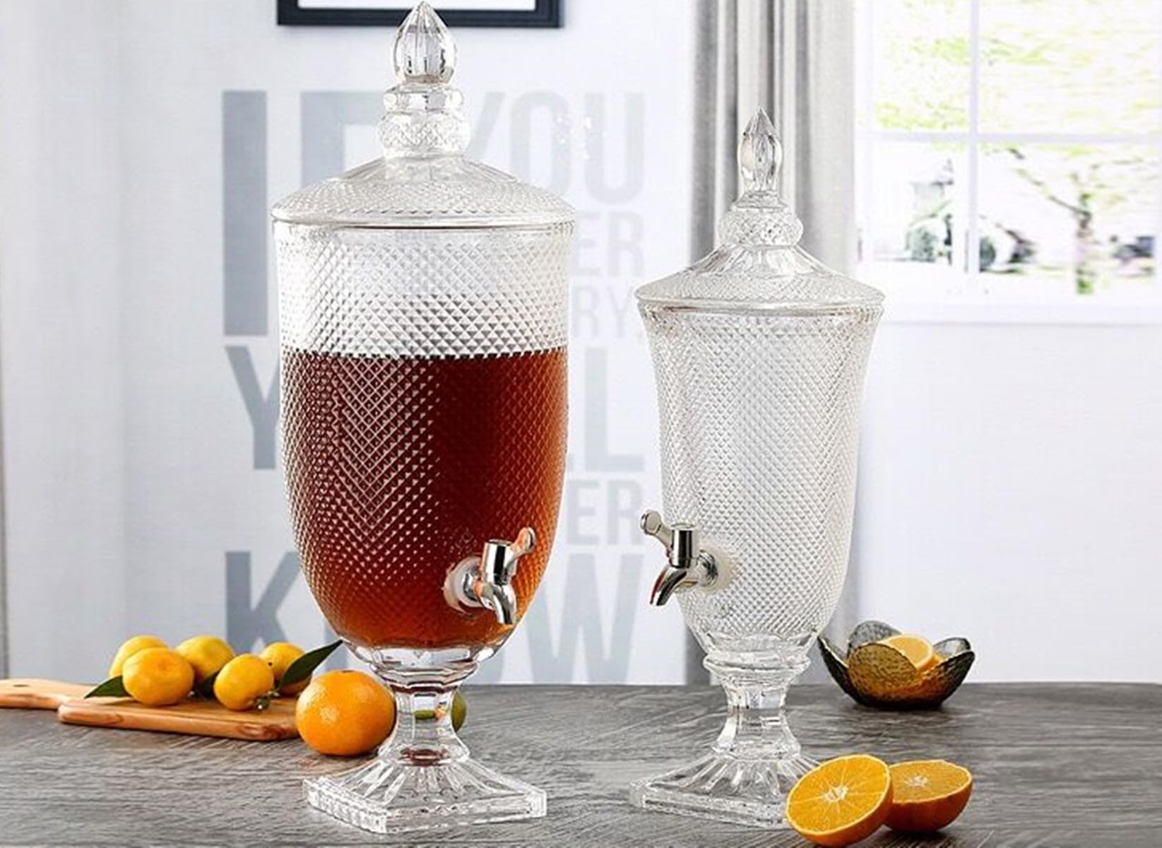 Distributeur de boissons en verre pour fêtes, carafes à liqueur en verre pour fêtes, mariages, limonades, eau froide et plus (A)