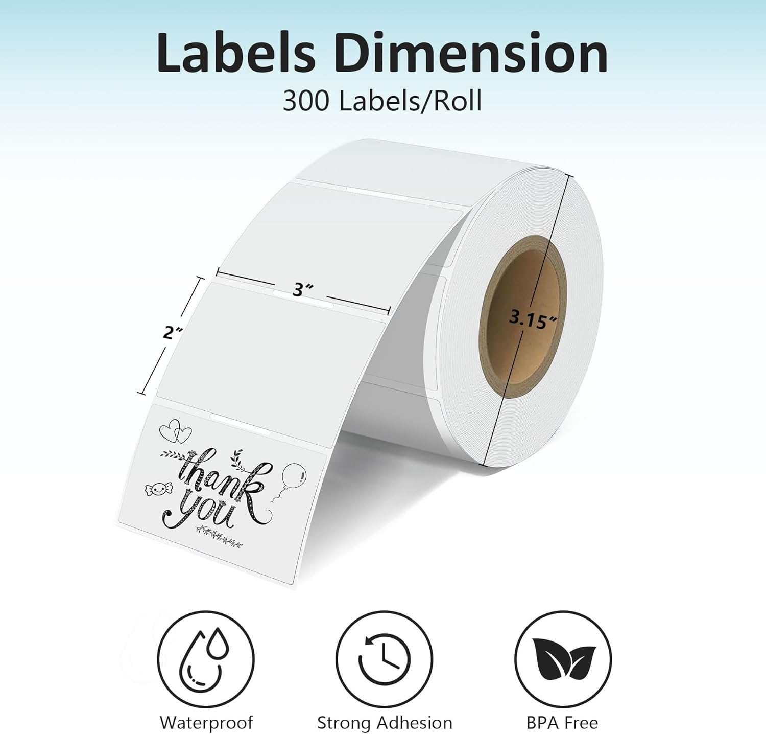 3" x 2'' Clear Thermal Labels - 300pcs Rectangle Thermal Printer Labels, Waterproof Thermal Printer Stickers for Logo Design, Name/Price Tag, Thanks Card, Address, QR Code, 300 Labels/Roll (Clear) - Image 2