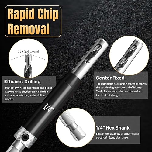 Miniatura 7 de Canitu Juego de 17 brocas negras autocentrantes con vástago hexagonal de 14 de pulgada VIX, brocas centrales de bisagra de cambio rápido de 564-14