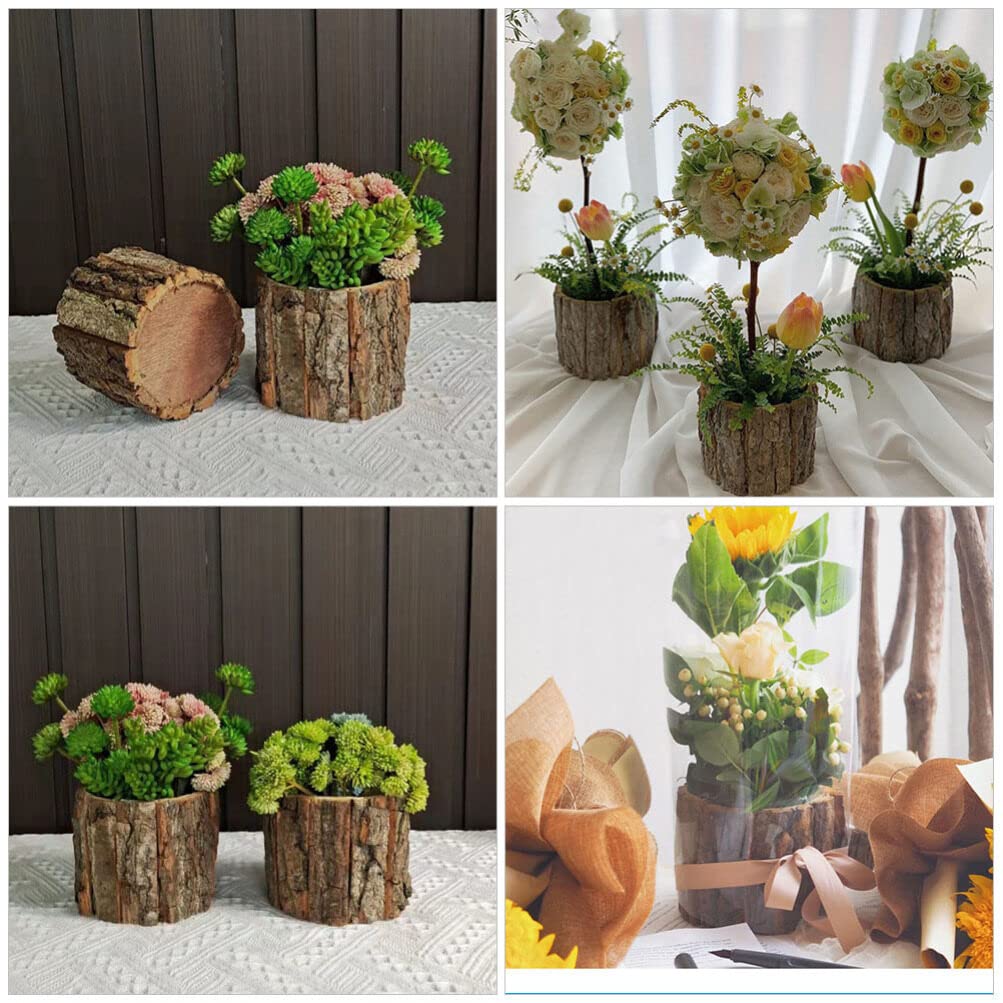 Yardwe 2PCS Wood Bark Flower Pot Rustic Succulent Planter Pot Farmhouse Log Planter Flower Container Bucket 9 x 9 x 8 cm - Image 4