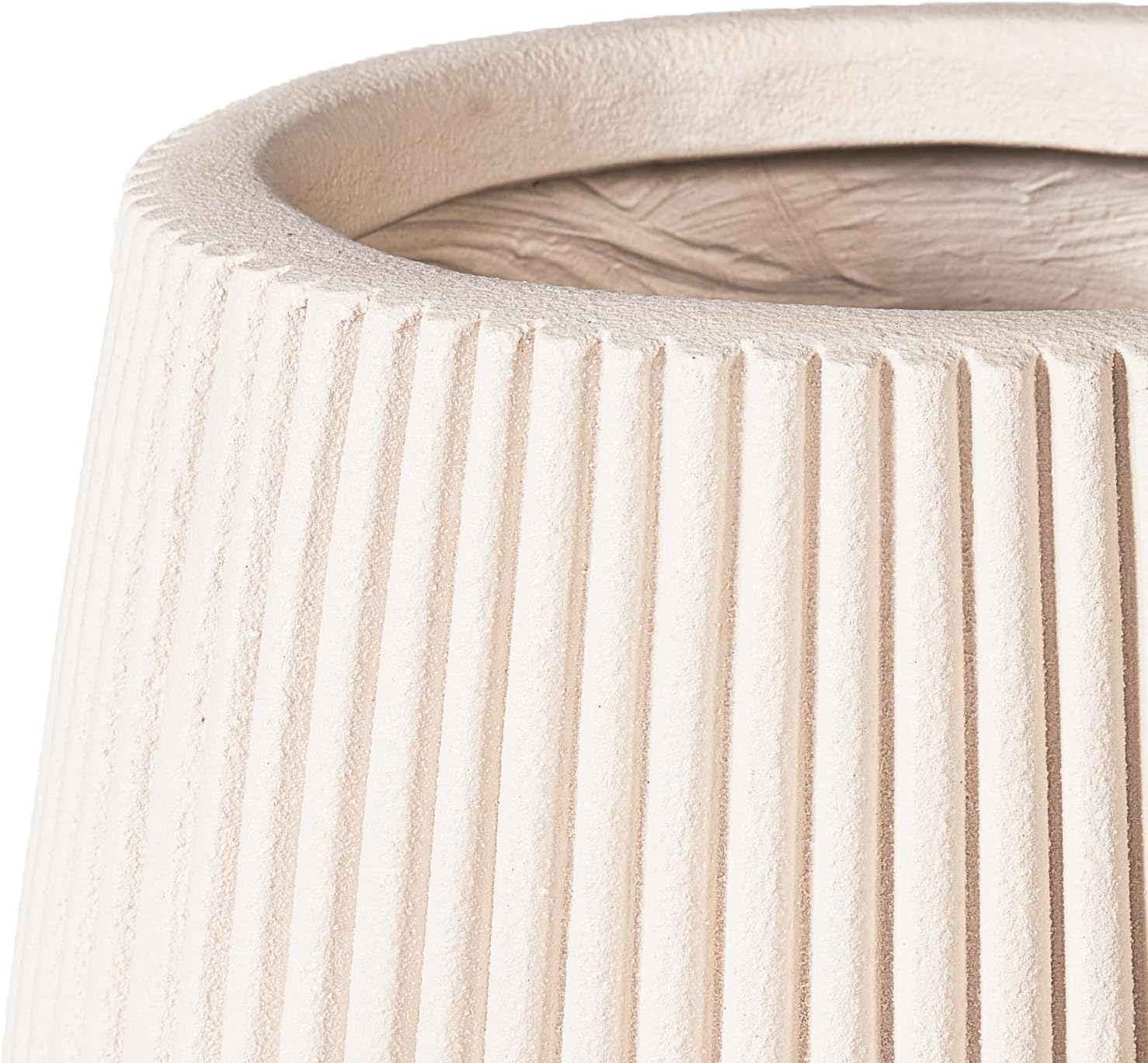 16 Inch Handmade Concrete Outdoor Planter - Classic Striped Design | Fiberglass & Composite Material | Durable for Commercial & Home Decor (Off White, Pear-Shaped)