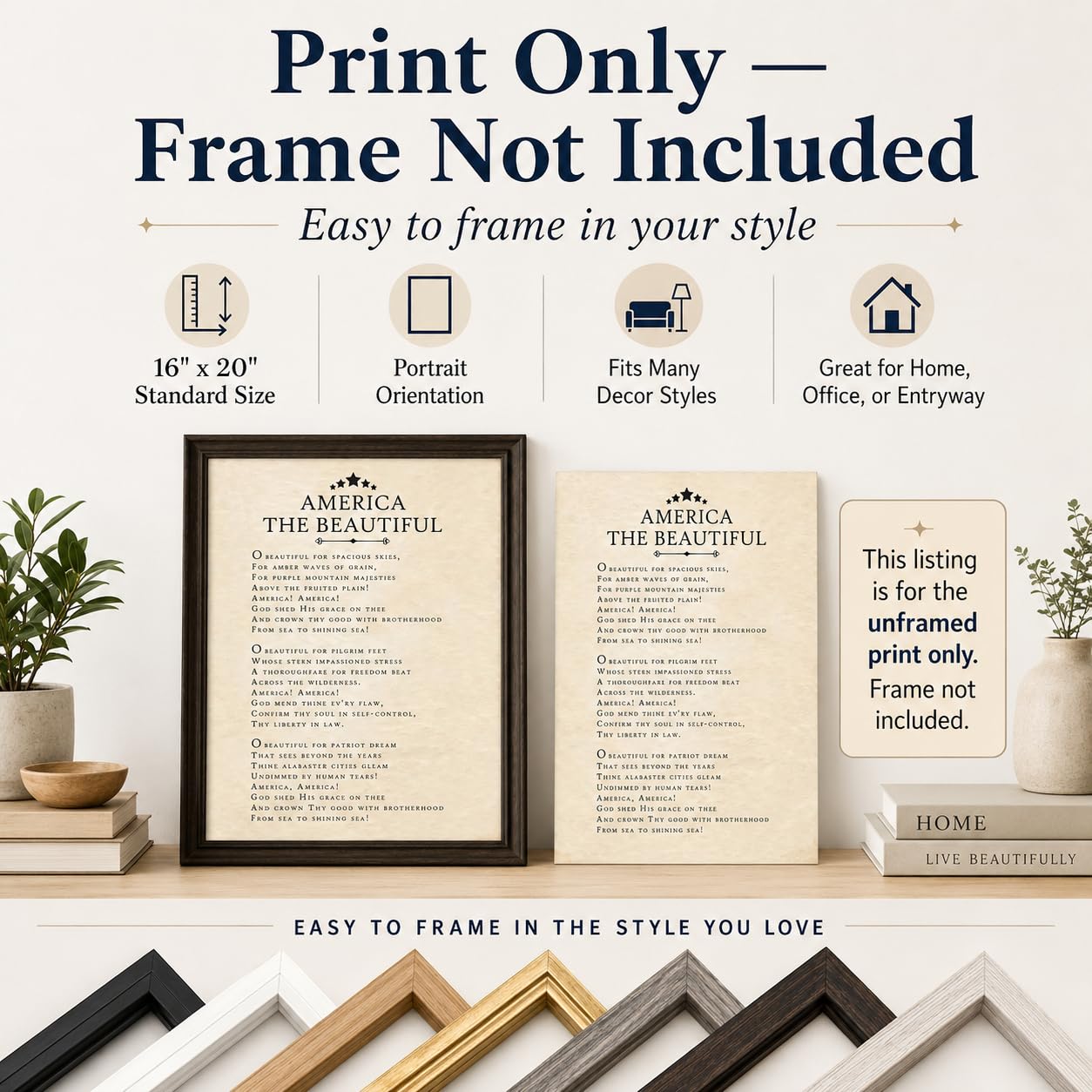 Amazon.com: America The Beautiful 16x20 Unframed Wall Art