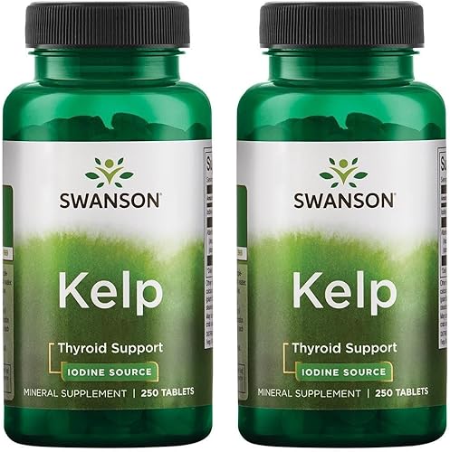 Swanson Kelp - Fuente de yodo natural que apoya la salud de la tiroides - Suplemento mineral con fuente de yodo estandarizado 0.4% - (250 tabletas,
