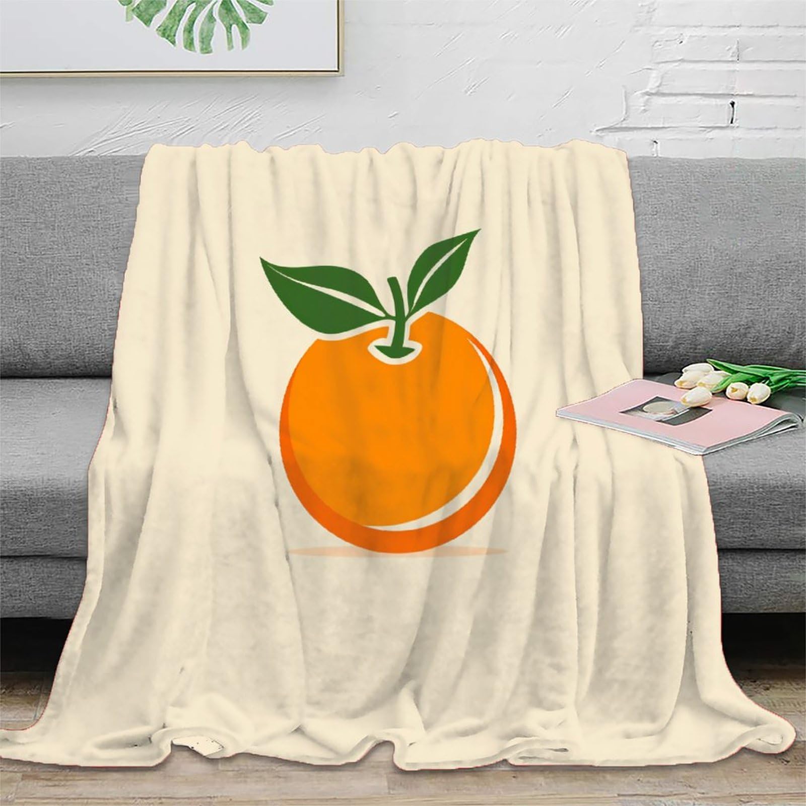 Couverture flanelle orange 3D plaid canapé doux pour enfants 127x152cm