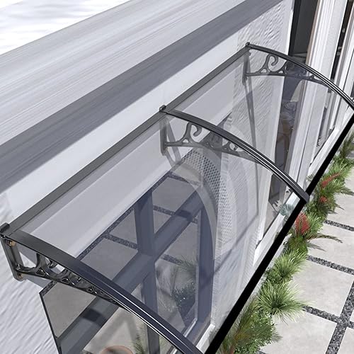 Miniatura 2 de Toldo para ventana con soporte negro, para puerta delantera al aire libre, patio, cubierta de policarbonato transparente, ancho de 608010047.2 in,