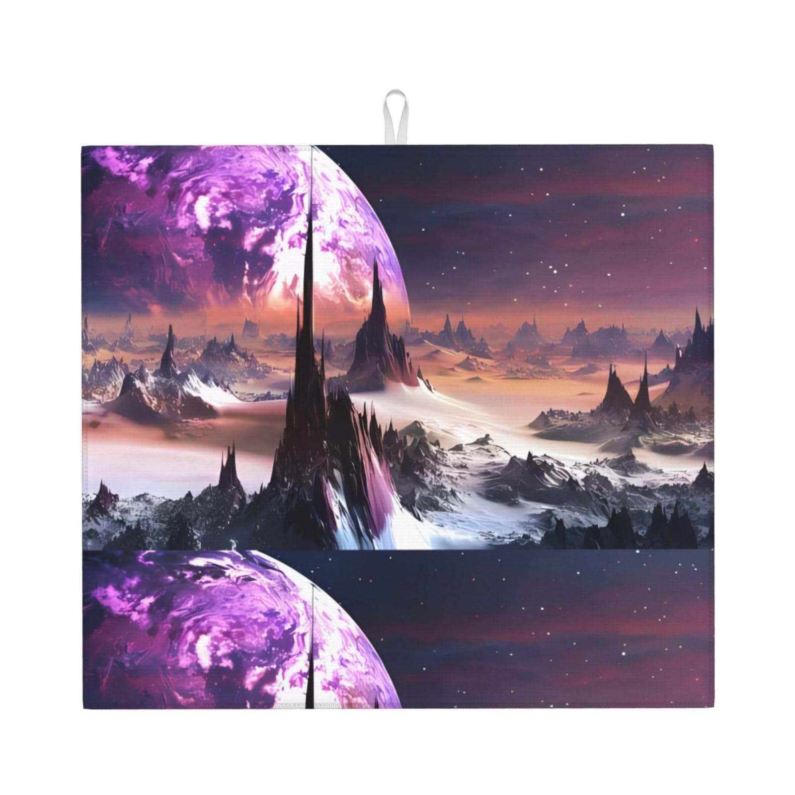 WHJSHOP Galaxy Stars Hills Prints Kitchen Drying Mat - Absorbent Dish Drying Throw with Vibrant Prints, Quick-Dry Countertop Layer for Dishes & Glassware - Non-Slip
