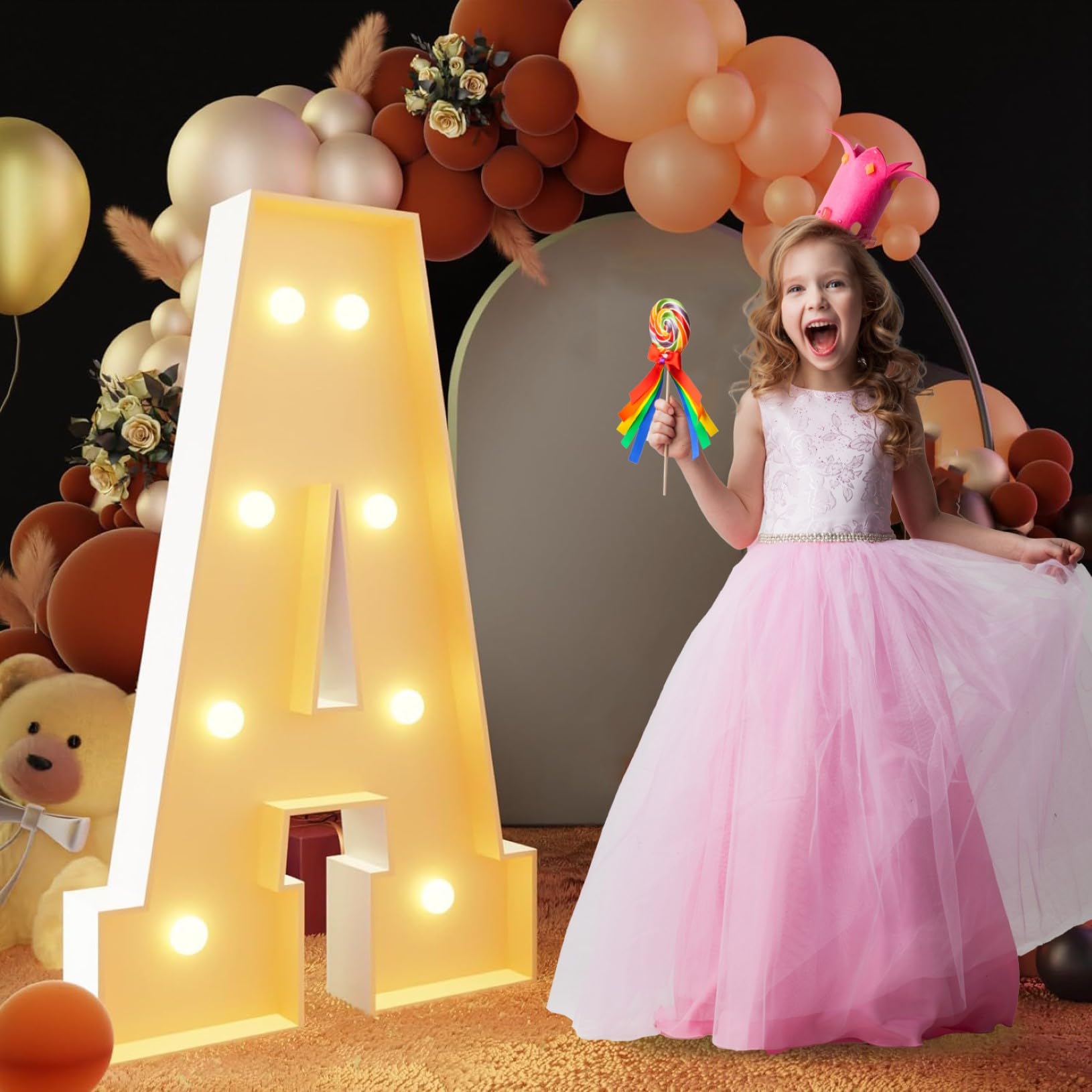 Letrero de letra de marquesina con luz cálida, gran letrero de luces LED alfabéticas, control remoto, decoración romántica de letras para boda, San Valentín, cumpleaños, 100cm-3.3ft, A