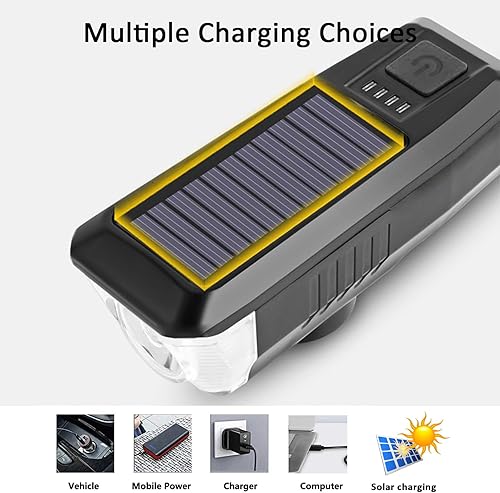 Miniatura 4 de Ultra Bright Bike Light, IPX4 Water Resistant Bicycle Headlight, USB Rechargeable, 3 Light Modes, Solar Powered LED Bicycle Lights Front for Kid